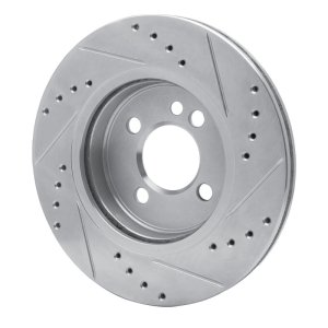 Mini Cooper Brake Rotor (1) - Front Left - R1 Concepts - Drilled & Slotted - Silver - `02-`08